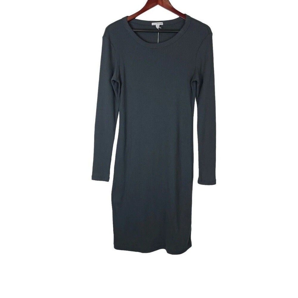 JAMES PERSE NWT SZ 2 M Grey  LONG SLEEVE MIDI BODYCON PULLOVER DRESS Ribbed